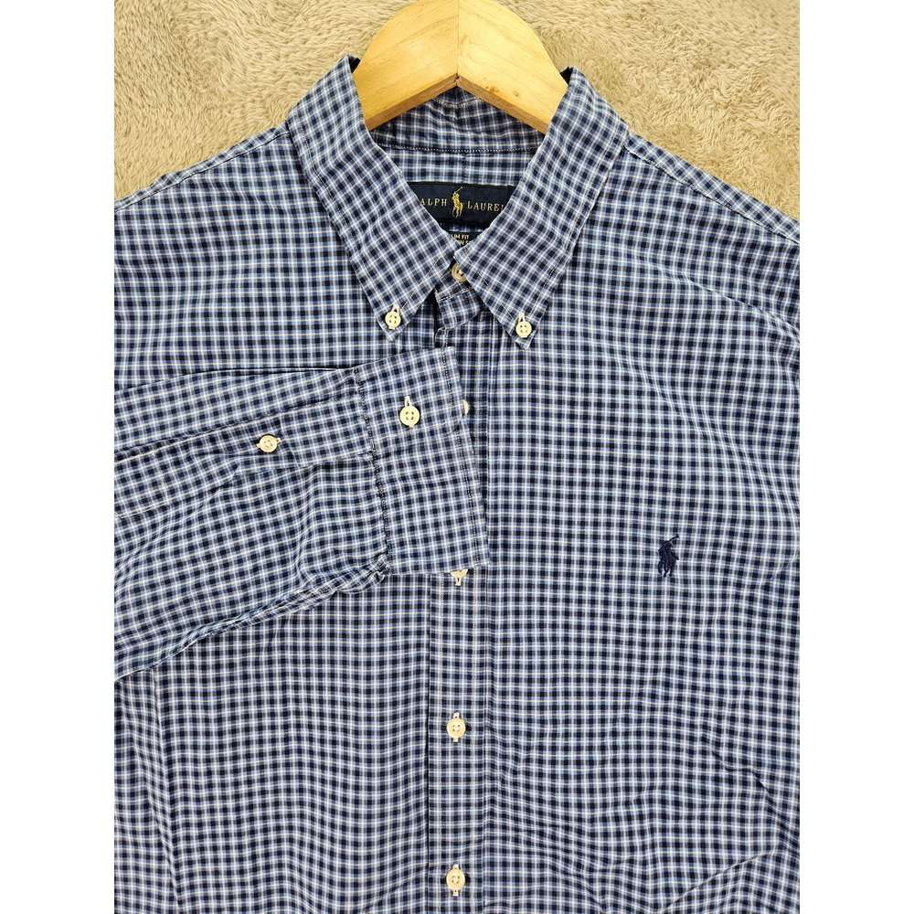 Ralph Lauren Dress Shirt Slim Fit 100% Cotton Stretch Plaid Gingham Size XL